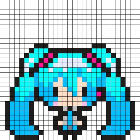 Hatsune Miku Perler Kandi Pattern Pixel Art Pattern Pixel Art Grid