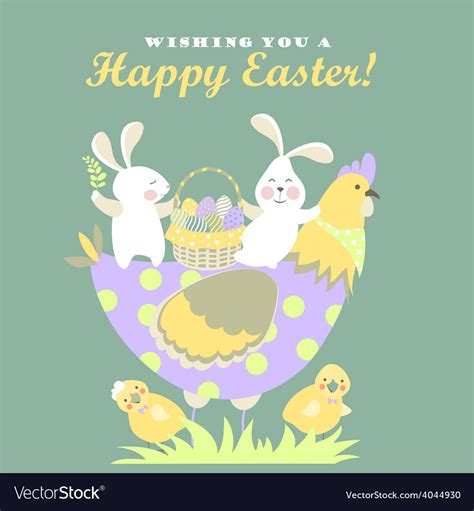 Easter Bunnieschicken And Easter Eggs Royalty Free Vector