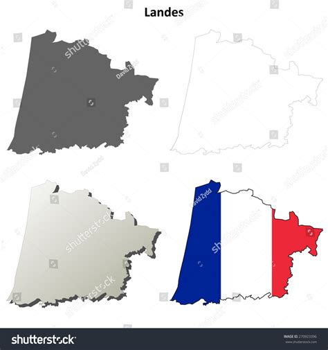 Landes Aquitaine Outline Map Set Royalty Free Stock Vector