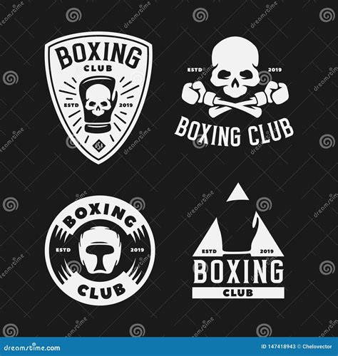 Boxing Club Labels Set Vector Vintage Illustration Stock Vector