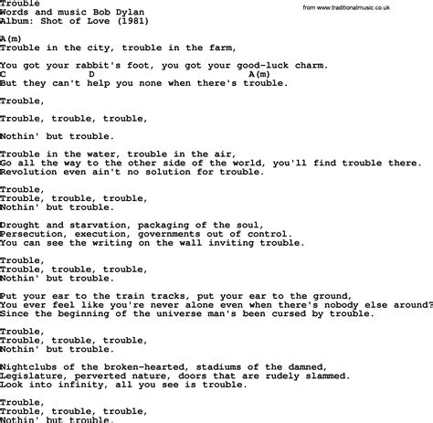 Bob Dylan Song Trouble Lyrics And Chords