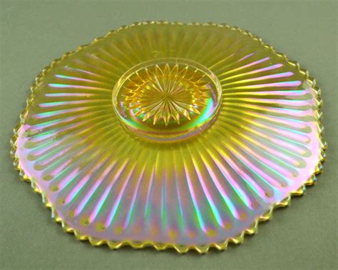 Vintage Iridescent Amber Glass Ribbed Plate