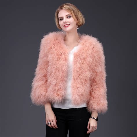 2018 New Spring Pink Ostrich Fur Coat Short Jacket Fluffy High Fashion