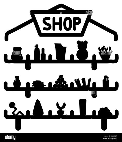 Shop Shelves Goods Symbol Black Vector Illustration Horizontal