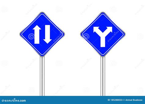Road Sign Of Arrow Pointing Two Way Traffic Ahead And Crossroad