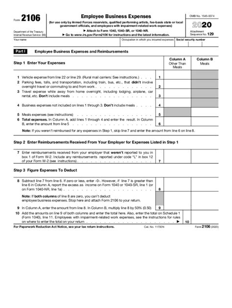 Irs 2106 2020 2022 Fill Out Tax Template Online Us Legal Forms