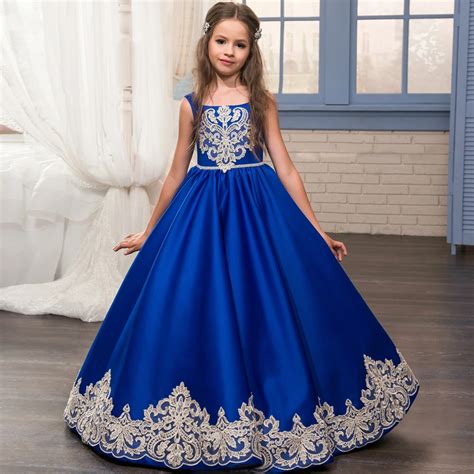 2017 Royal Blue Flower Girl Dresses O Ncek Appliques Sleeveless Ball