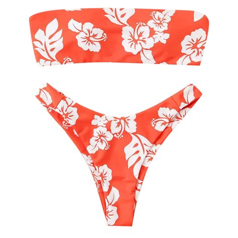 Sagace High Waist Bikini Set Swimsuit Tube Top Floral Printed Bikini Set Women Two Piece Push Up