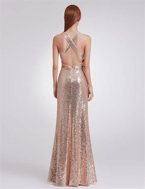 Us Sexy Sequins Rose Gold Celebrity Prom Gown Formal Evening Party