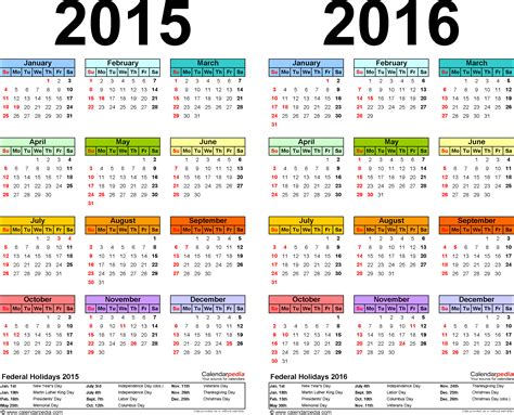 Template 1 Pdf Template For Two Year Calendar 20152016 Landscape