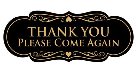 Designer Thank You Please Come Again Sign Black Gold Large 35 X