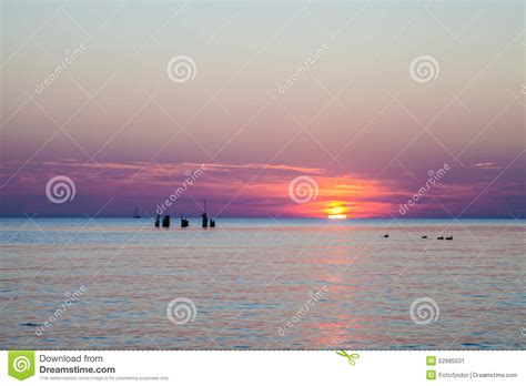 Lilac Sunset Over Baltic Stock Image Image Of Ducks 52695531