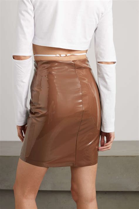 Brown Stretch Faux Patent Leather Mini Skirt COMMANDO NET A PORTER