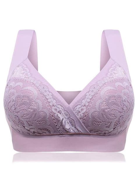 Plus Size Deep Plunge Embroidered Full Cup Wireless Bras Anniecloth