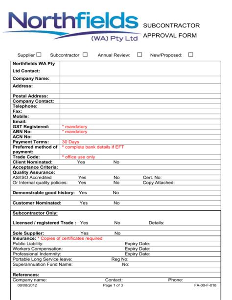 Subcontractor Approval Form