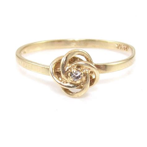 10k Yellow Gold Natural Diamond Swirl Knot Promise Ring Size 65 Diamond Swirl Knot Ring