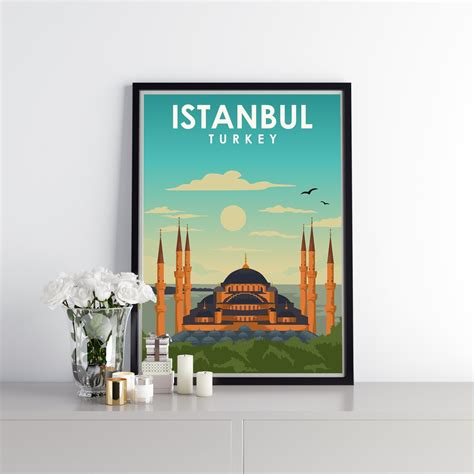 Istanbul Turkey Blue Mosque Travel Poster Etsy