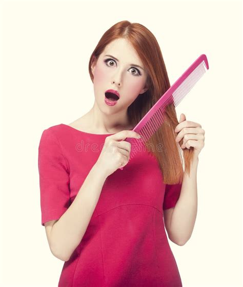 Funny Redhead Girl With Big Comb Stock Image Image Of Hairdress Isolated 29678975