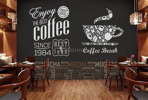 Coffee Mocha Typography Wallpaper Mural • Wallmur® Mural Cafe Cafe