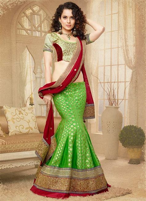 Gorgeous Kangana Ranaut Green Silk Lehenga Choli