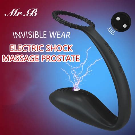 wireless remote control electric shock anal plug vibrator male prostate massager with penis ring