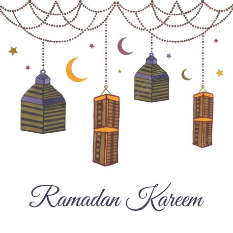 Gambar Lentera Gantung Ramadan Kareem Cat Air Dengan Bintang Ramadan