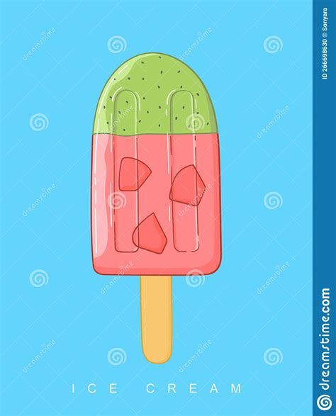 Cute Ice Cream Popsicle Poster Vector Watermelon Kiwi Ice Cream On
