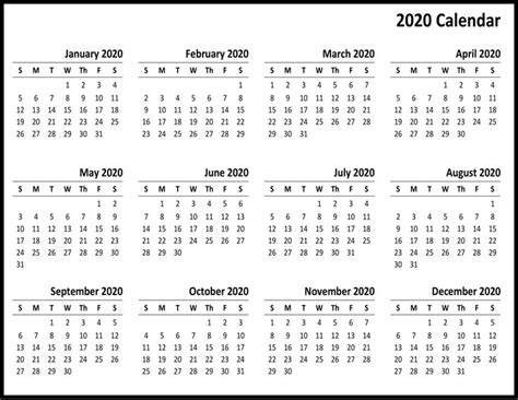 Free Printable 2020 Calendar Template Pdf Word Excel Page Blank 12