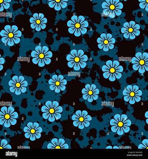Flower Pattern Small Blue Flowers On A Ink Background Use On