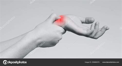 Woman Suffering From Wrist Ache Monochrome Photo — Stock Photo