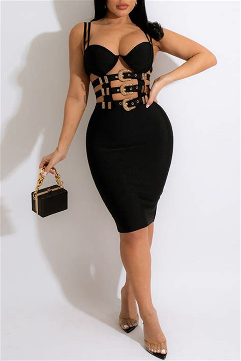 Wholesale Black Fashion Sexy Solid Hollowed Out Patchwork Backless Spaghetti Strap Sleeveless
