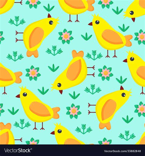 Seamless Pattern With Cartoon Yellow Chicks Vector Image