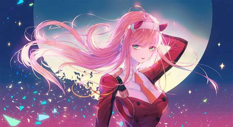 Download 1366x768 Darling In The Franxx Zero Two Pink Hair Moon