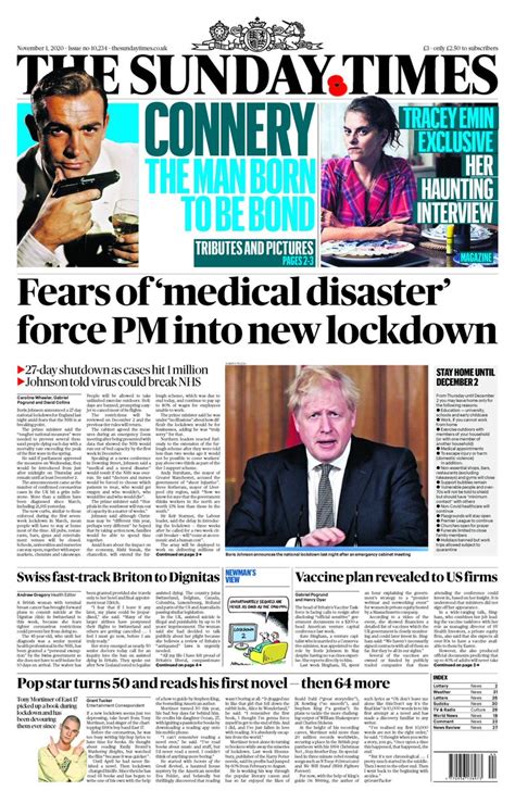 sunday times front page 1st of november 2020 tomorrow s papers today