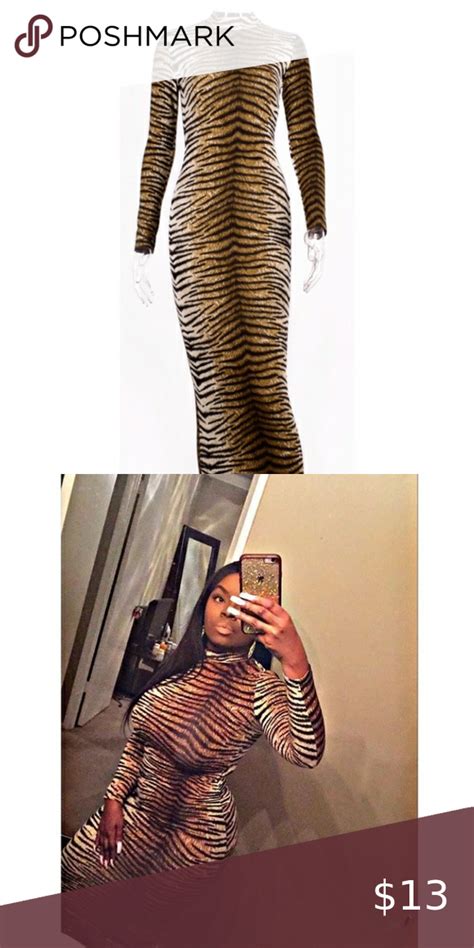 Tiger Print Long Sleeve Midi Bodycon Dress Midi Dress Bodycon Long