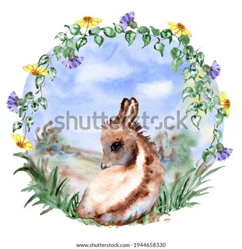 Watercolor Cute Donkey Flowers Wreath Illustration Stock Illustration