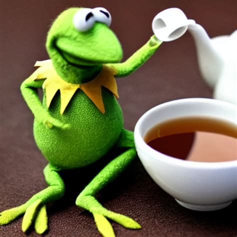 Krea Ai Kermit The Frog Drinking A Cup Of Tea