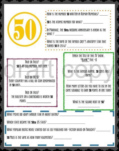 50th Birthday Trivia Game Instant Download Everything To Etsy 50th
