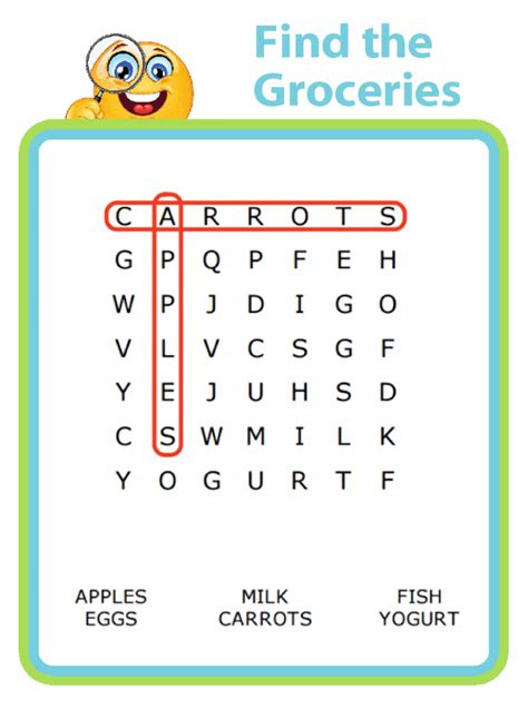 Free Printable Word Search Grocery List Word Recognition Grocery