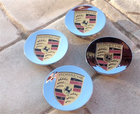 Porsche Chrome Center Caps Set Of 4 With Colored Crest Wheel Center Caps