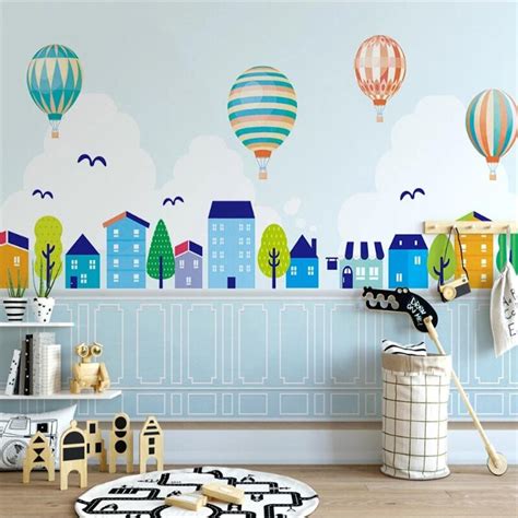 Custom Wallpaper Mural For Kids Room Cartoon Cute Houses Bvm Home