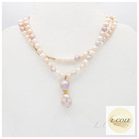 Opera Length Pink Baroque Necklace With Large Pearl Pendant Etsy