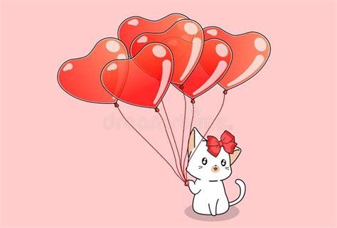 See more of how to draw cartoons on facebook. Hand drawn cute cat is holding heart balloons on pink ...