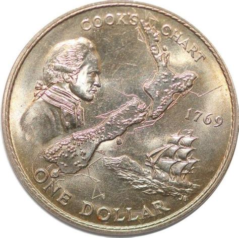 P2340 Medal New Zealand One Dollar Elizabeth Ii 1969 Cooks Cha