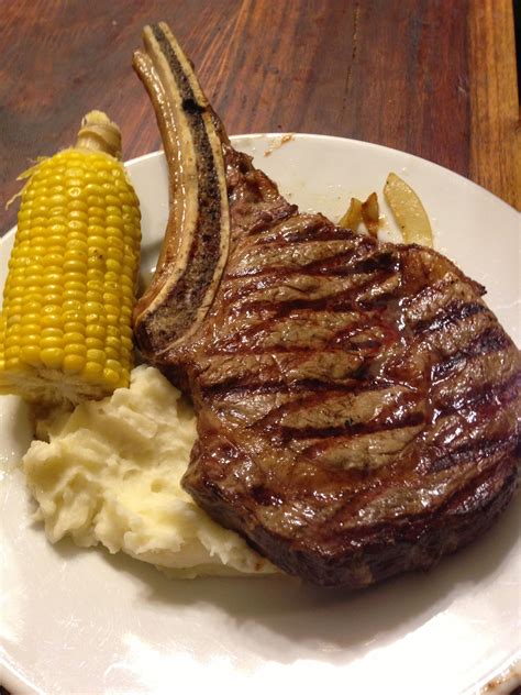 Grilled Rib Eye Steak And Mashed Potatoes Ribs On Grill Homemade