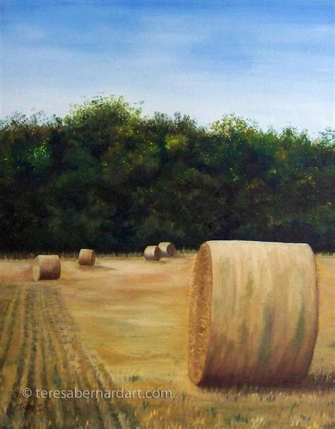 Life In Texas Round Hay Bales Teresa Bernard Oil Paintings