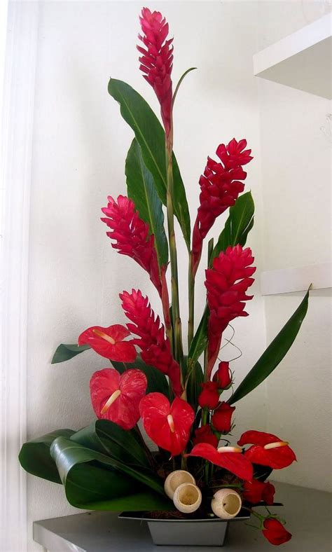 Awesome Red Ginger And Anthuriums Tropical Flowers Arrangements