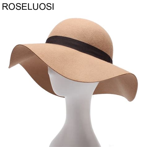 Roseluosi Women Wide Brim Felt Wool Hats Autumn Winter 100 Wool Fedora