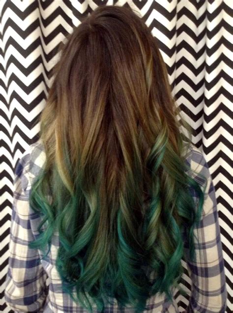 Ombre Hair Style Brown To Teal In 2019 Brown Hair