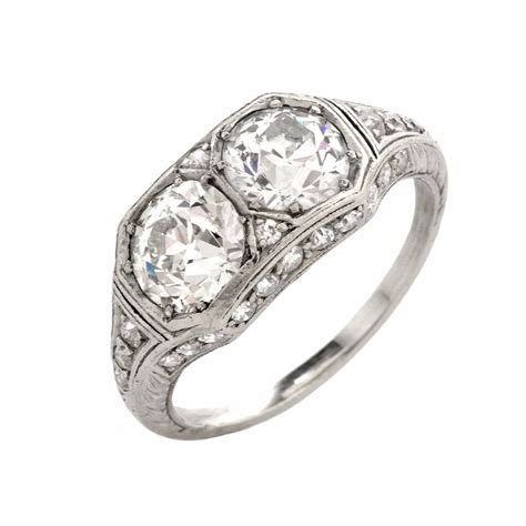 Antique Art Deco Double Diamond Platinum Engagement Ring At 1stdibs